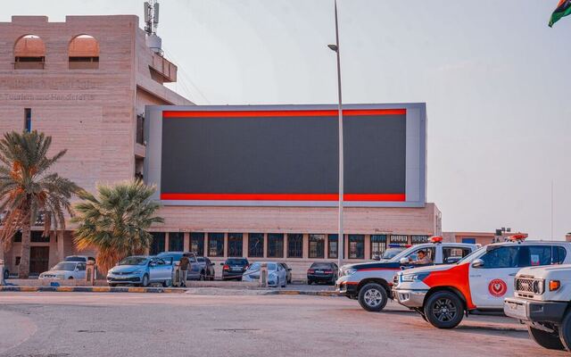 LED screen installation on building facade